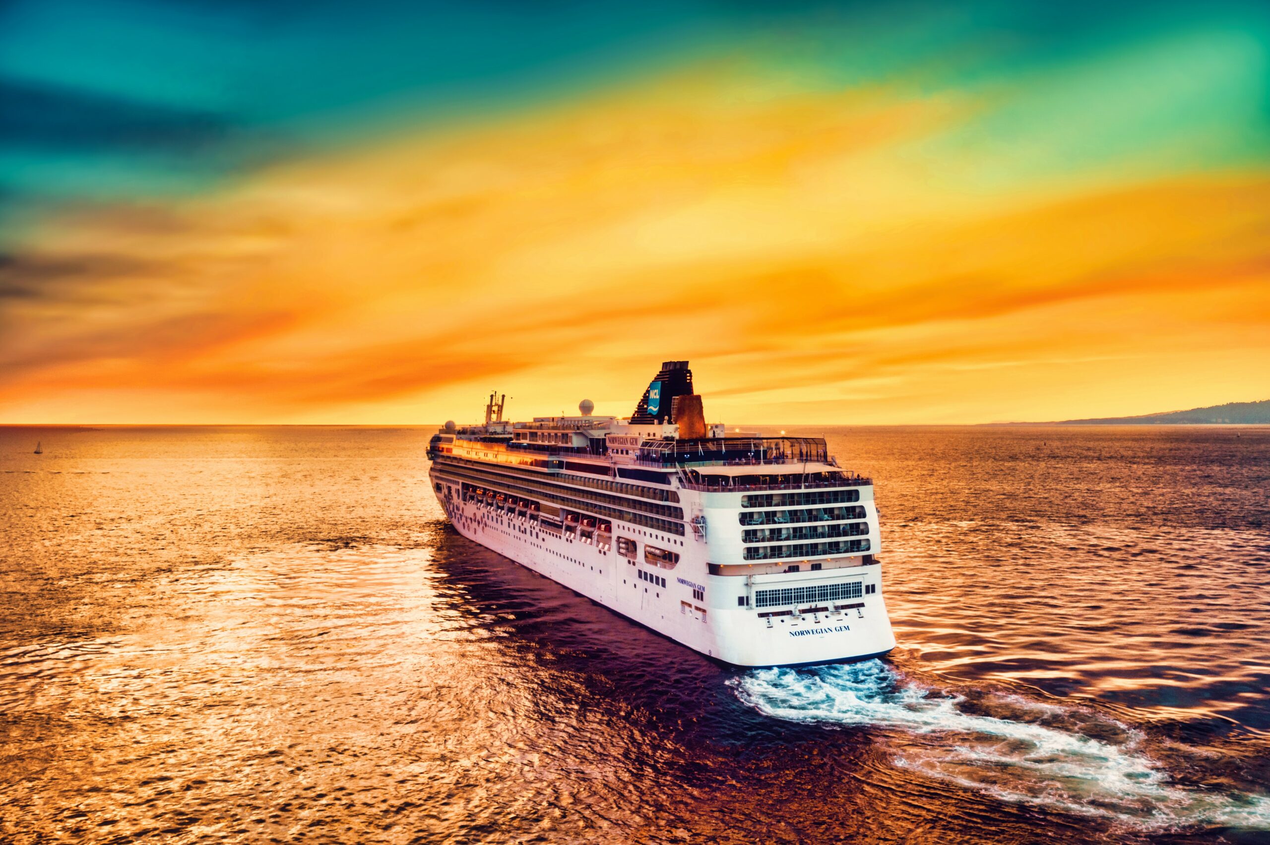 Cruise ship heading towards the horizon